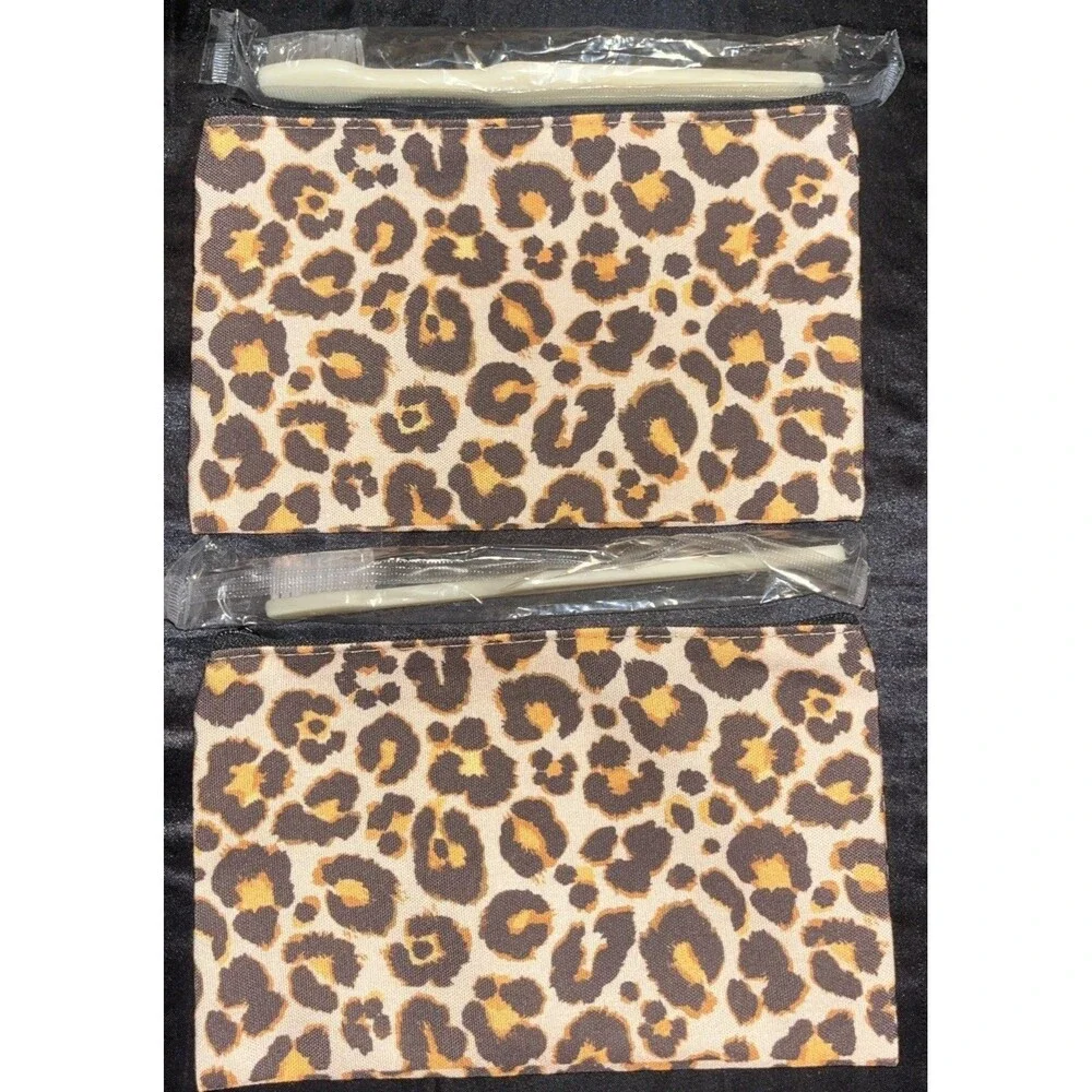 Leopard Print Travel Size Cosmetic Make Up Pouch Lot Of 2